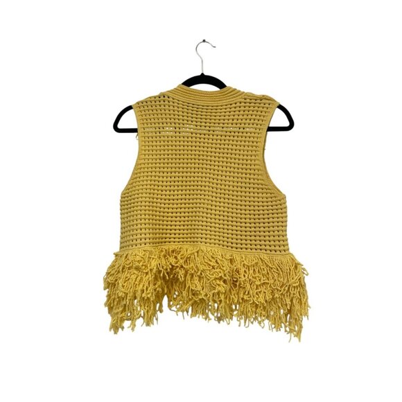 Zara Womens Sweater Top S Small Yellow Fringed Knit Sleeveless 4331/027 NWOT - Picture 4 of 13